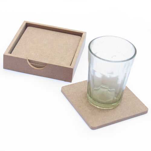 IVEI DIY MDF Square coasters (3.5in X 3.5in) with holder - set of 4