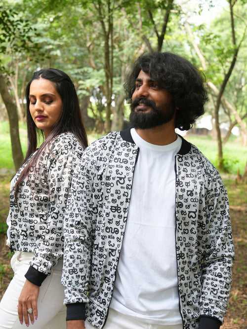Akshara White Couple Printed Jacket | Kannada Couple Jacket