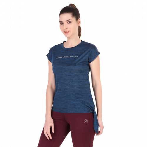 Mega Sleeve Side Knot Tshirt For Women (Deep Blue)