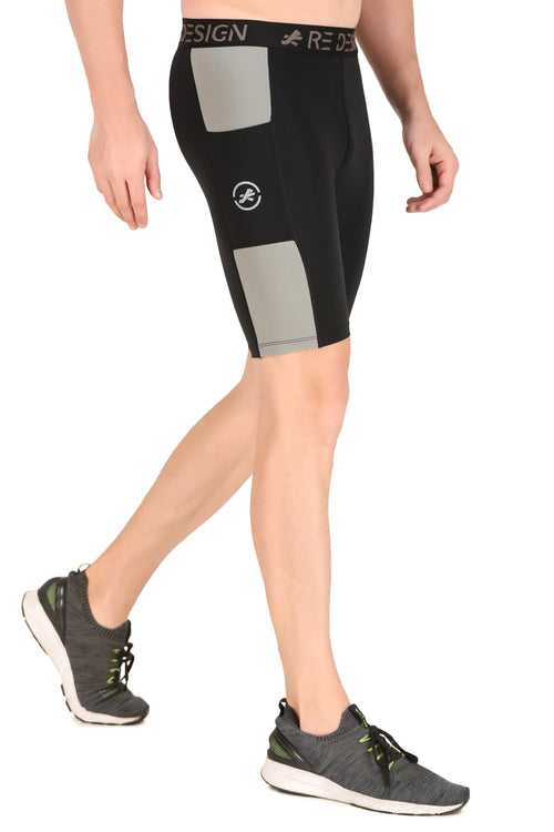 Men's Nylon DC Pocket Compression Shorts and Half Tights (Black/Light Grey)