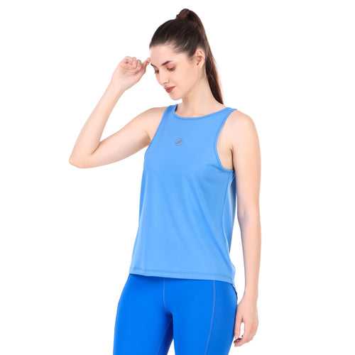 Chic Back Cut Sleeveless Tshirt For Women (Blue)