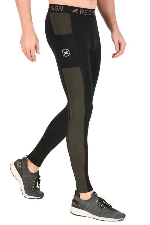 Men's DC Pocket Nylon Compression Pant and Full Tights (Black/Green)