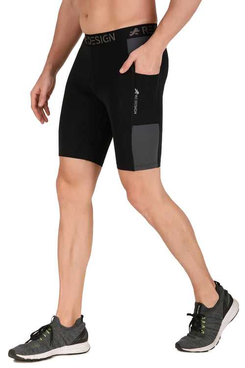 Men's Nylon DC Pocket Compression Shorts and Half Tights (Black/Dark Grey)