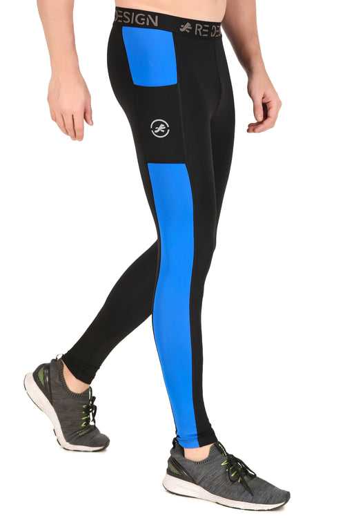 Men's DC Pocket Nylon Compression Pant and Full Tights (Black/Royal Blue)