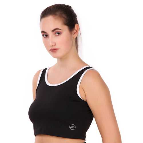 Cotton Crop Tank Top For Women (Black)