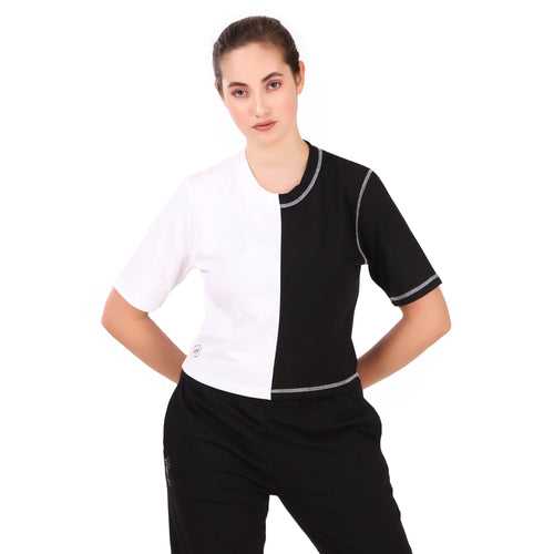 Cotton Crop Top For Women (Black/White)