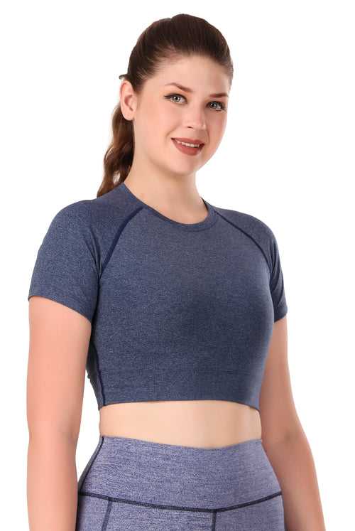 Compression Crop Top For Women (Denim Melange)