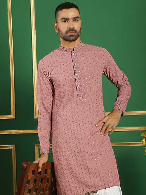 Men Purple Embroidered and Sequence Kurta with Salwar