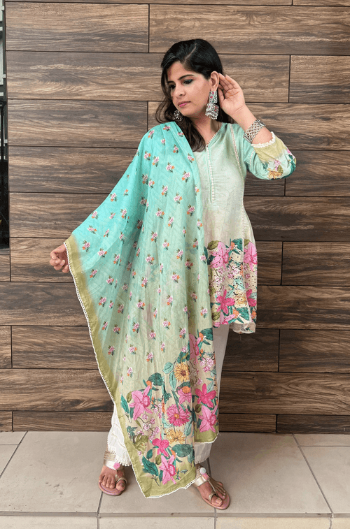 KHWAAB - Sea Green Three Piece Suit Set