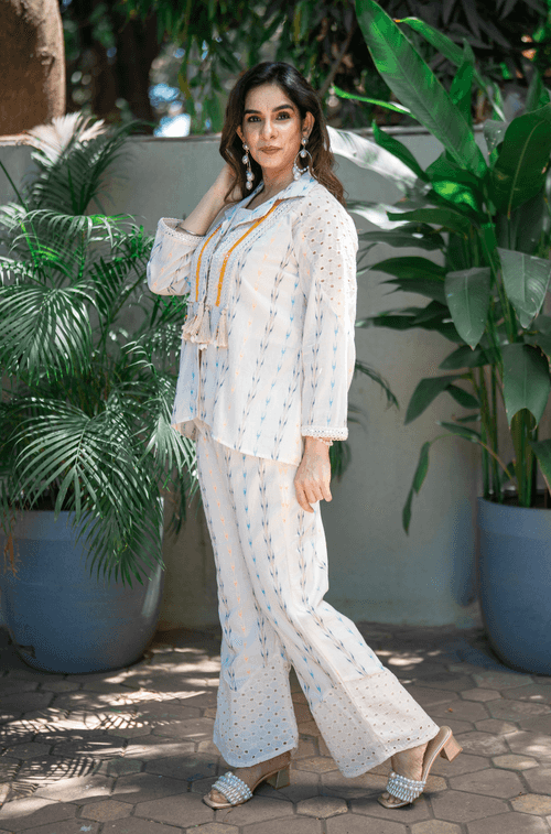 HOOR -Indo off-white Boho  Blazer Set