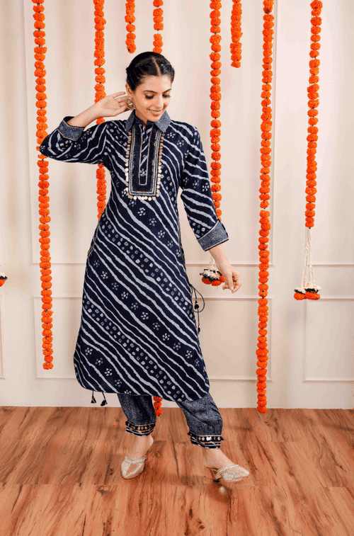 DESI SWAG -  Midnight Blue Printed Co-ord Pathani Set