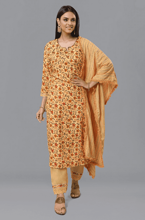 PANAAH - Yellow Three Piece Kurta Set with Dupatta