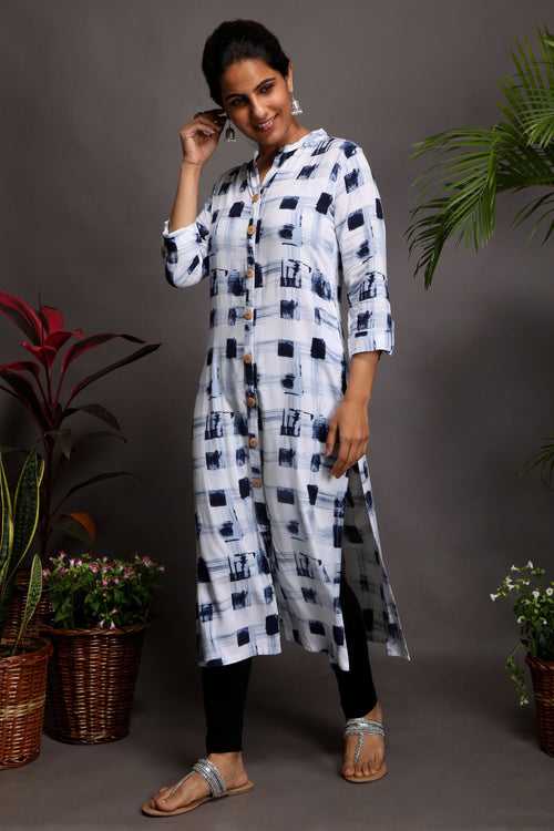 Indigo Effect - Straight Kurta with mask