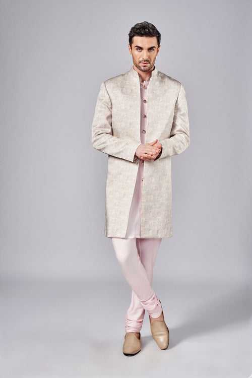 LIGHT PINK PRINTED SHERWANI SET