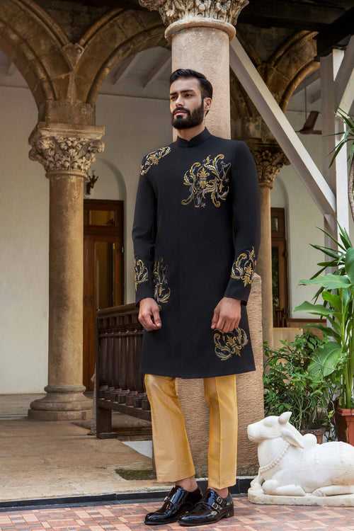 BLACK HAND EMBROIDERED SHERWANI