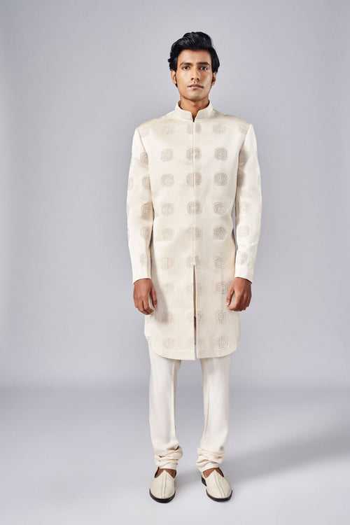 CHAMPAGNE PLACEMENT HAND EMBROIDERED SHERWANI SET