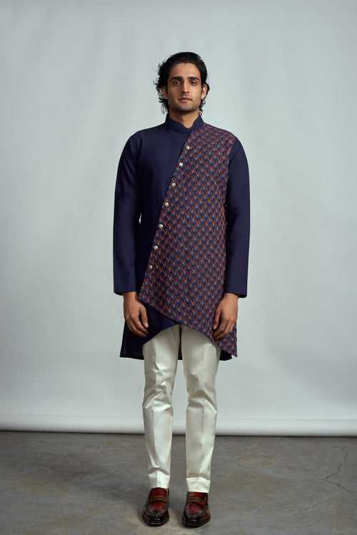 INDIGO NEON EMBROIDERED ASYMMETRICAL KURTA