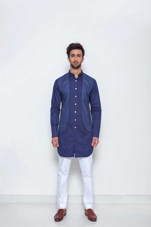 INDIGO STRIPED LAYERED KURTA