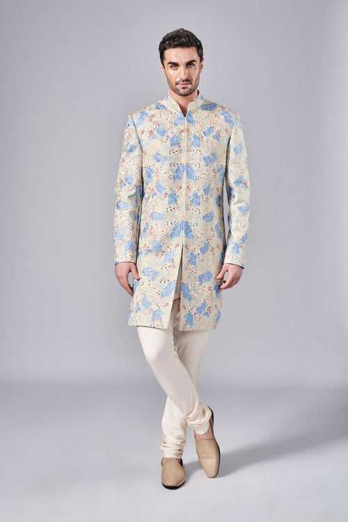 IVORY HAND EMBROIDERED SHERWANI SET