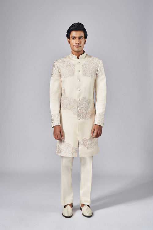 IVORY PLACEMENT HAND EMBROIDERED SHERWANI SET