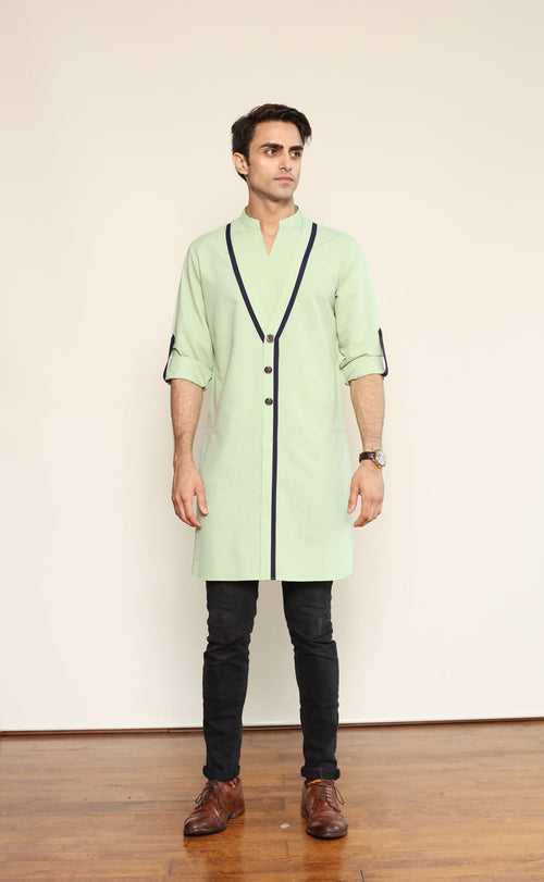 LIME GREEN STRIPE KURTA