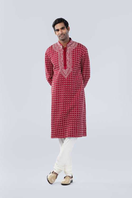 MAROON CHICKANKARI KURTA