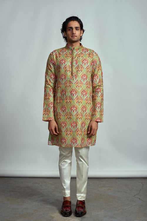 MINT GREEN FLORAL THREAD EMBROIDERED KURTA