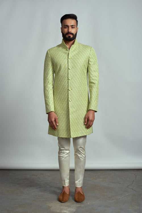 MINT GREEN HAND EMBROIDERED SHERWANI