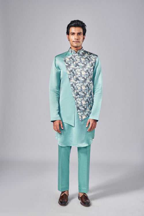 MINT GREEN PRINTED OVERLAP BUNDI SET