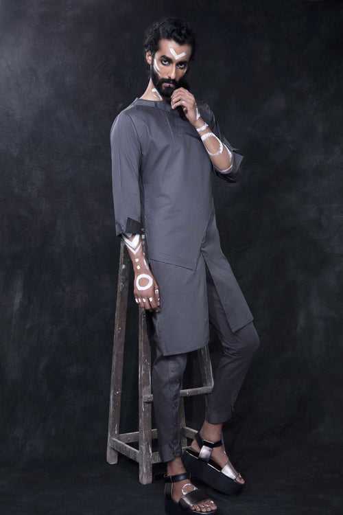 SLATE GREY OPEN PLACKET KURTA