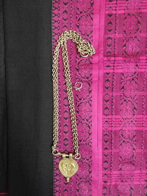 Black Pink Cotton Saree