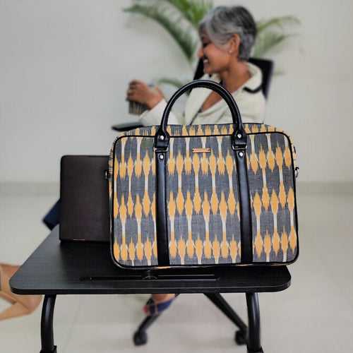 Grey Yellow Ikat Laptop Bag