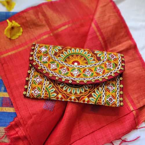 Maroon Embroidery Clutch