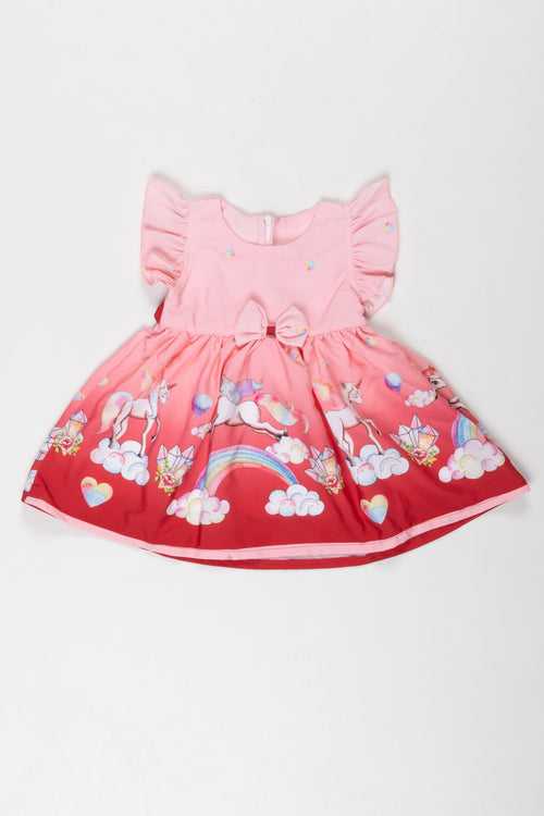 Baby Girl's Enchanted Unicorn Party Dress with Rainbow and Hearts