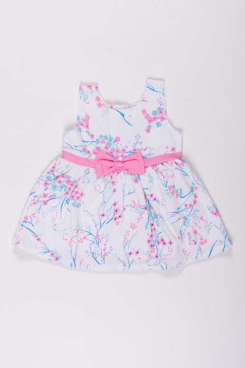 Blossom Pink Bow Cotton Frock for Charming Baby Girls