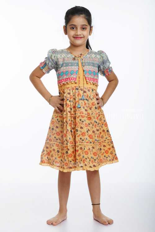 Bohemian Blossom: Girls Cotton Frock with Cozy Chic Jacket