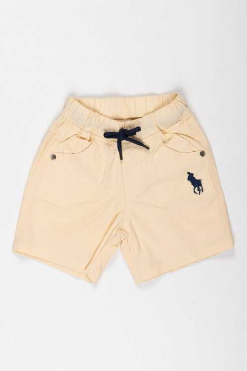 Boys Classic Beige Drawstring Shorts with Embroidered Detail