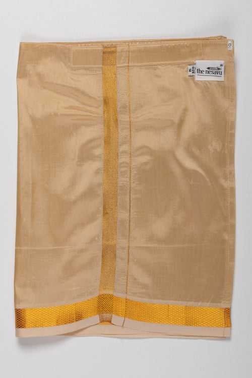 Boys Classic Beige Silk Dhoti with Golden Detailing