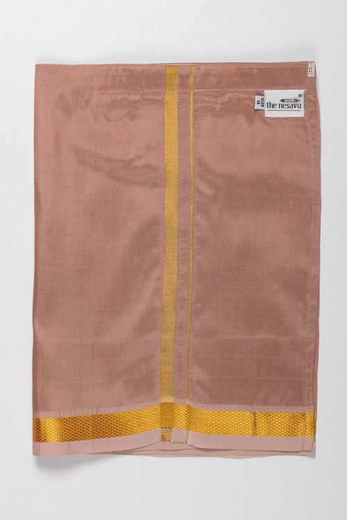 Boys Classic Silk Dhoti in Rich Copper with Golden Accents