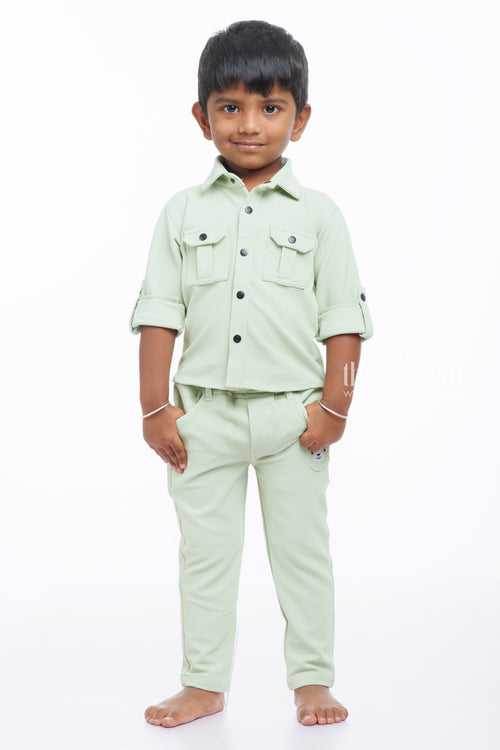 Boys Olive Green Shirt and Pant Casual Set - Fresh Style