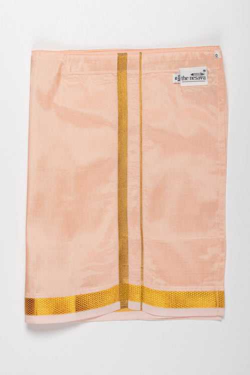 Boys Soft Silk Dhoti in Delicate Pink with Golden Trim
