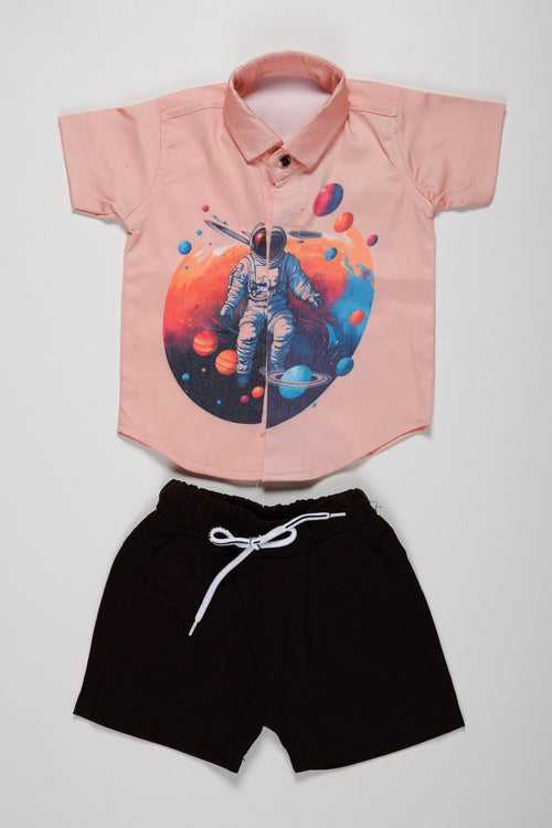 Boys Space Adventure Shirt and Shorts Set | Galactic Summer Outfit