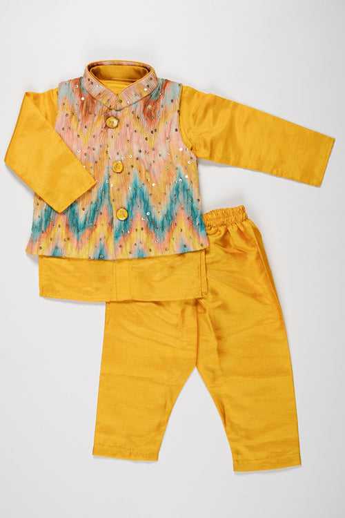 Boys Sunshine Yellow Kurta Pajama with Vibrant Jacket Set