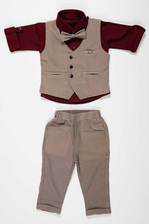 Boys Tailored Vest Suit Set with Contrast Trousers and Bow Tie