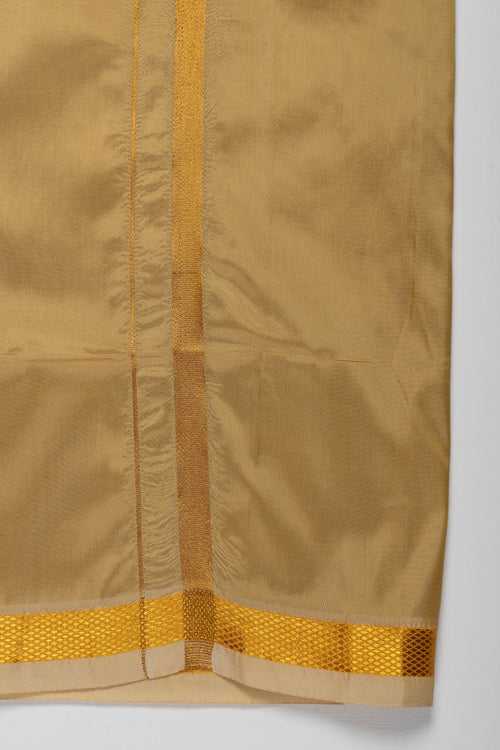 Boys Traditional Golden-Yellow Silk Dhoti with Elegant Stripes