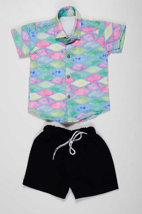 Boys Vibrant Fish Scale Print Shirt and Shorts Set | Colorful Summer Outfit