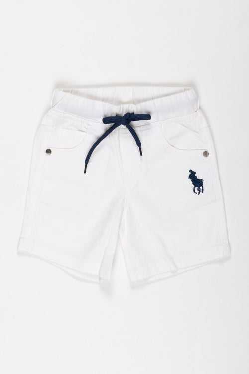 Boys White Cotton Shorts with Emblem Detail