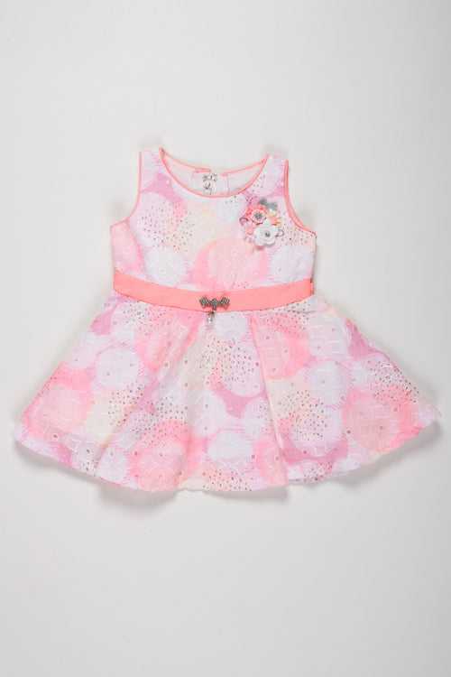 Charming Lightweight Cotton Frock for Girls - Pink Gradient with Floral Accents