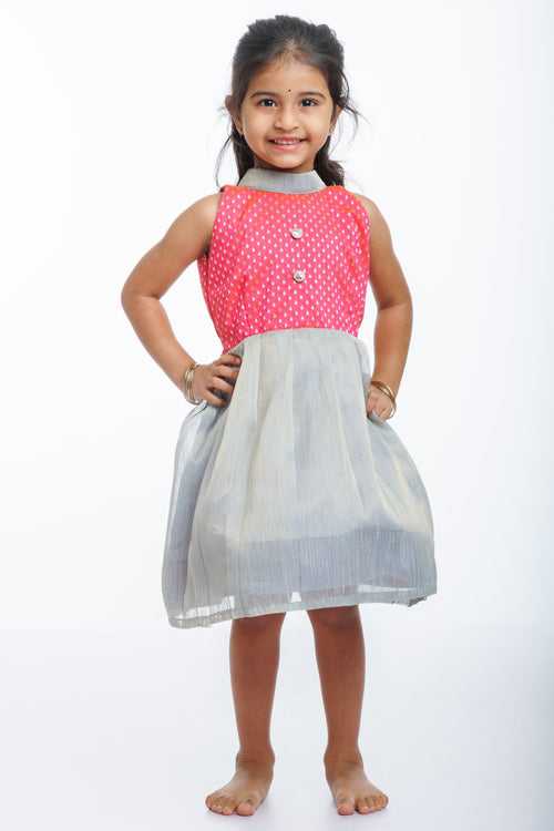 Chic Fuchsia Polka Dot and Silver Silk Blend Frock for Stylish Tots