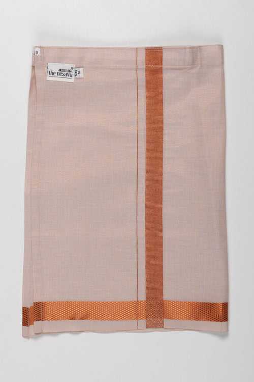 Chic Natural Linen Boys Dhoti with Copper Striped Accents